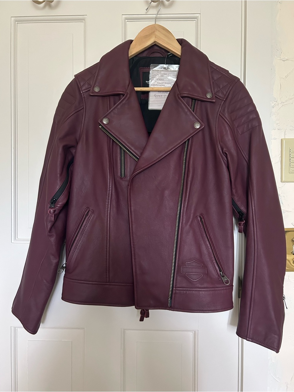 Harley-Davidson Women's Burgundy Leather Moto Jacket with Quilted Shoulders